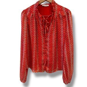 The East Order Blouse Sz Medium Front Ties Orange